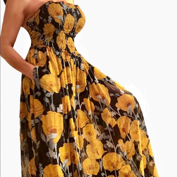 Free People XS Summer Floral Jumpsuit Blue/Yellow/Brown - Picture 3 of 6